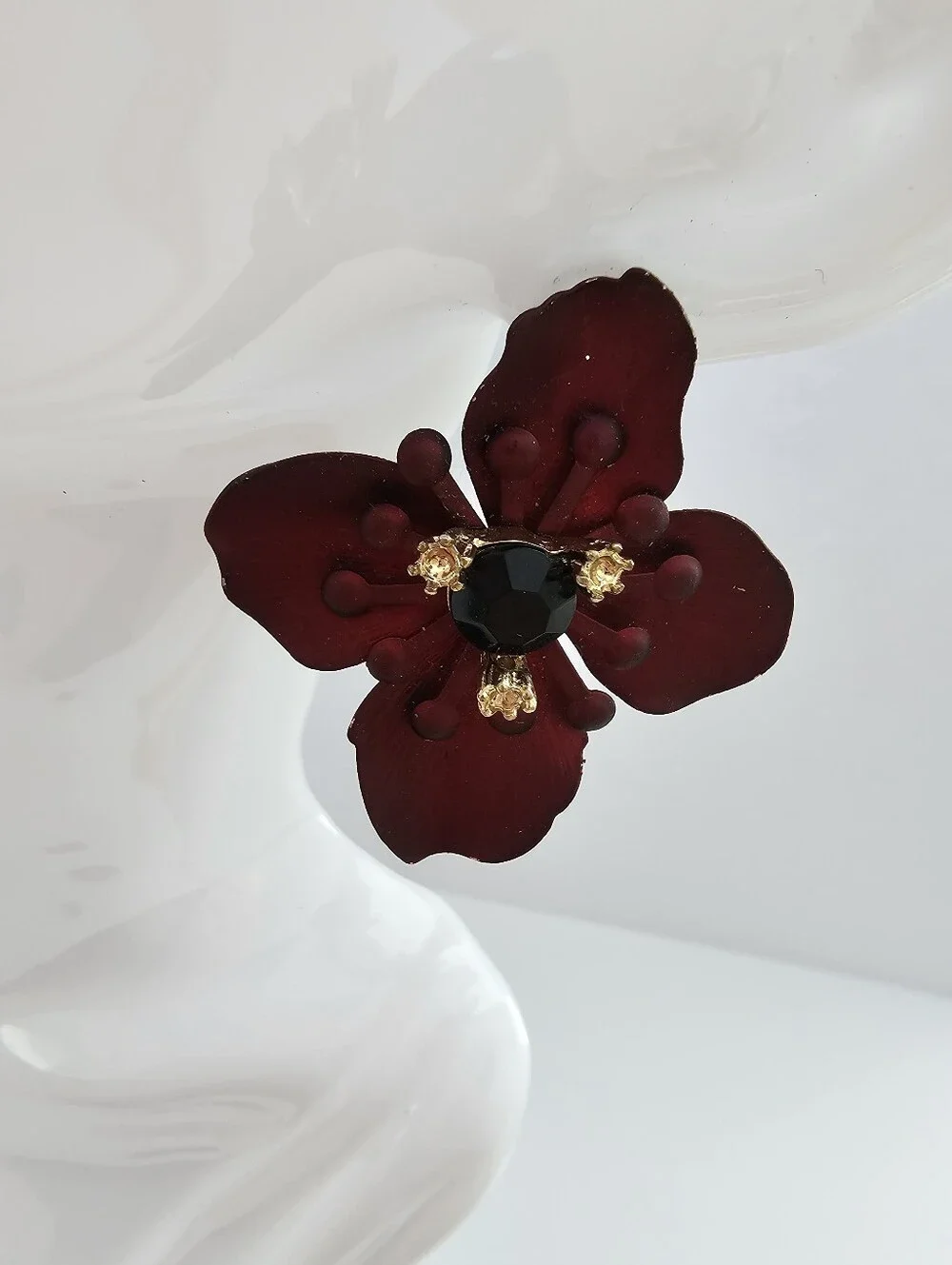 H&M Red Flower Large Metal Pierced Earrings